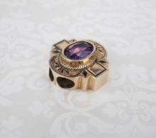 14k Yellow Gold Amethyst Black Enamel Slide Charm 1" Antique Large CHS1978