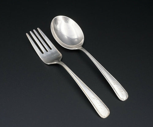 Vintage Sterling Silver Child Baby Spoon & Fork Set Engraved 33g M1523