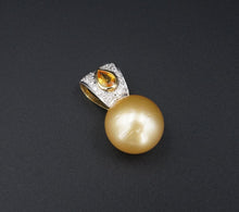 18k Gold South Sea Pearl Pendant Diamond Orange Sapphire 14 mm 2 Tone PG1751