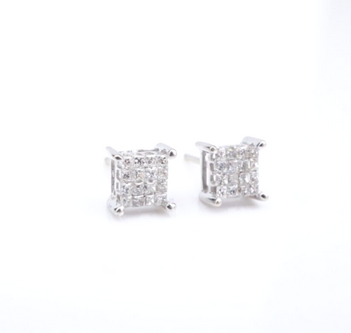 14k White Gold Diamond Cluster Stud Earrings Natural Vintage 5mm EG2417