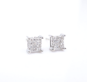 14k White Gold Diamond Cluster Stud Earrings Natural Vintage 5mm EG2417