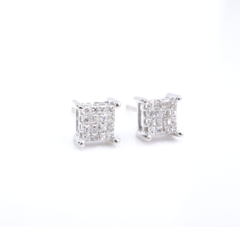 14k White Gold Diamond Cluster Stud Earrings Natural Vintage 5mm EG2417