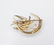 Antique 10k Brooch Victorian Seed Pearl Swallow Crescent Yellow Gold 1" OG482