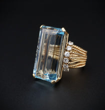 Aquamarine Diamond Vintage Ring Wide Band 15 carat 14k Yellow Gold Size 6 RG4674