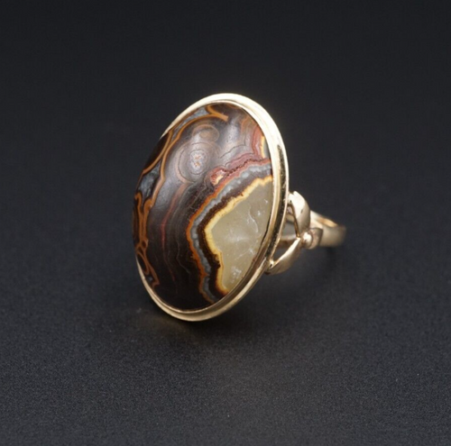 Vintage 14k Ocean Jasper Ring Yellow Gold 1