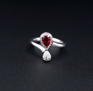 Giorgio Visconti 18K Ring Diamond Ruby White Gold Bypass Moi et Toi Sz 6 RG4225