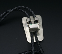 Native Artisan Bolo Tie Sterling Silver Gem Blue Turquoise Cabochon 1.8" M1915