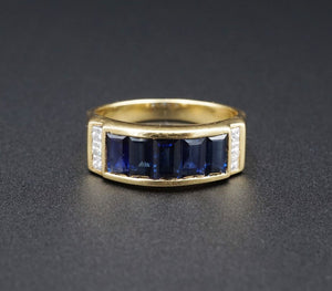 18K Yellow Gold 3 carat Sapphire Diamond Band Ring Size 7.25 RG3330