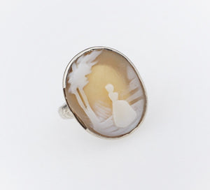 Vintage 14k White Gold Carved Unique Cameo Pinky Ring Size 3 RG3770