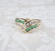 Vintage Alwand Vahan 14k Yellow Gold Diamond Emerald Crossover Ring Sz 7 RG3807