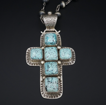 David Troutman Sterling Spiderweb Turquoise Cross Pendant Necklace 3.5" PS1975