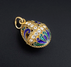 Russian Sterling Vermeil Enamel Crystal Imperial Style Egg Pendant 1.2" PS2030