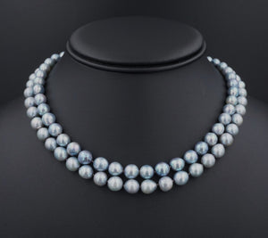 Vintage 10k Blue Pearl Double Strand Choker Necklace White Gold 7mm 15" NG1608