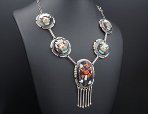 Zuni Inlay Mudhead Necklace Sterling Silver Augustine & Rosalie Pinto 26" NS1915