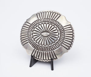 Leonard Maloney Navajo Sterling Silver Concho Belt Buckle 1.25" Hand Stamp M1908