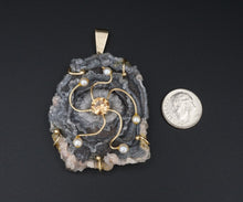 Vintage Abstract 14k Gold Druzy Slab Pearl Pendant 2.5" PG1551