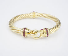David Yurman Buckle Cable Classic Bangle Bracelet Ruby 18k Yellow Gold 7mm BG918