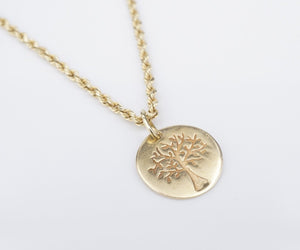 14k Yellow Gold Tree of Life Pendant Necklace 18" Love Earth Rope Chain NG1595