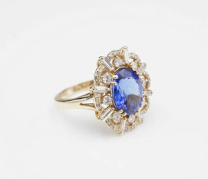 EFFY 14k Yellow Gold 5.7 Carat Natural Tanzanite Diamond Halo Ring Sz 7.25 CO411