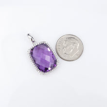 14k Amethyst Diamond Halo Pendant White Gold Cushion Drop 1" PG1815