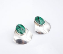 Native Sterling Silver Button Earrings Malachite Mark Jimenez 1.2" ES2561