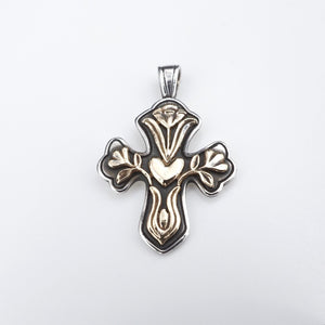 James Avery Hearts and Flowers Cross Pendant Sterling Silver 14k Retired PS2075