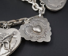 Joan Slifka Sterling Silver Reversible 9 Heart Charm Bracelet 6.5" BS2960