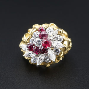 Vintage 18k Gold Diamond Ruby Ring 3ctw Cocktail Statement Guard Sz 5.75 RG3988