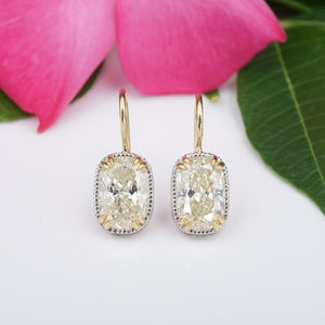 Antique Cushion Cut Diamond Earrings 4.2 carat 18k Gold Platinum 3/4" EG2099