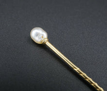 Antique 18k Natural Pearl Lapel Pin Yellow Gold Baroque Gray 3" Unique 4mm M1502