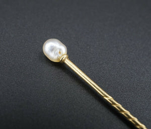 Antique 18k Natural Pearl Lapel Pin Yellow Gold Baroque Gray 3" Unique 4mm M1502