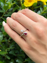 Giorgio Visconti 18K Ring Diamond Ruby White Gold Bypass Moi et Toi Sz 6 RG4225