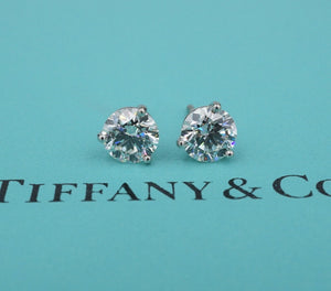 Tiffany Diamond Stud Earrings 2.5ct Carat Platinum VS1 I $40k Appraisal CO1114