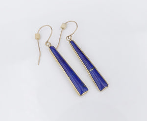 14k Yellow Gold Blue Lapis Lazuli Dangle Earrings Long 2" Signed LH EG2201