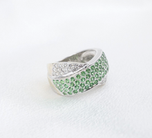 Natural Diamond Tsavorite Garnet Band Ring Pave 18k White Gold Sz 7 Dome RG4114