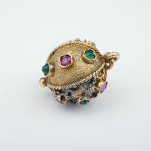 Antique 14k Gold 1.5 ct Ruby Emerald Ball Globe Pendant 1.1" Free Ship PG1515