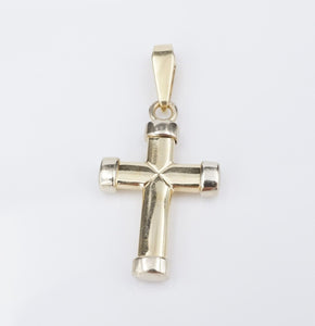 14k Cross Pendant Yellow Gold Puffy 3D Religious 1.5" Vintage Two-Tone PG1870