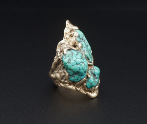 Artist Tom Thomason 14k Yellow Gold Nugget Turquoise Ring Size 8 NM RG4162