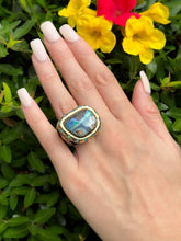 Rare Dian Malouf Ring Sterling Silver 14k Boulder Opal Band Size 8 RS3544