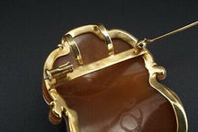 Vintage 18k Yellow Gold Hand Carved Shell Cameo Pendant Brooch 2" Signed OG384