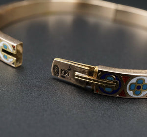 Imperial Russian Enamel Stone Inlay Bangle Bracelet 6.5" Yakov Lyapunov CO790