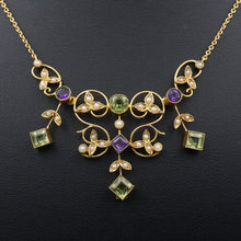 Antique Edwardian 15k 18k Gold Amethyst Peridot Suffragette Necklace 16" NG1424