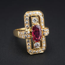 18k Yellow Gold 2 carat Diamond Ruby Statement Cocktail Ring Size 7 RG4048