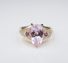 14k Yellow Gold Pear Cut Pink Kunzite Diamond Ring Size 7.75 RG3964