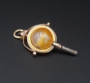 Antique Victorian 9k Gold Carnelian Watch Key Ball 1.7" PG1779