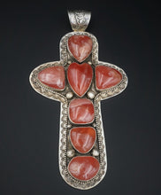 David Troutman Sterling Silver Rhodochrosite Cross Pendant 4.4" PS1966