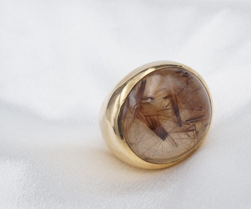 Designer Philippa Green Dome Rutile Quartz Ring Gold over Bronze Size 9 RS3503