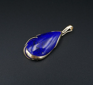 Lapis Lazuli 14k Pendant Enhancer Yellow Gold 2.4" Drop Natural PG1892