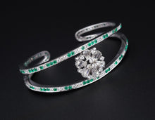 18k White Gold 4.5 carat Diamond Emerald Kick Cuff Bracelet 6.25" BG729