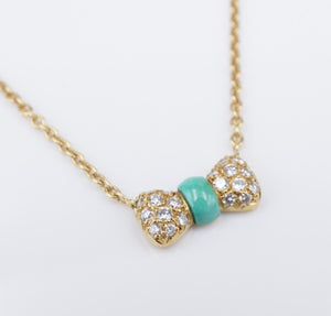 Van Cleef Arpels 18k Diamond Turquoise Necklace Bowtie Pave 15" VCA NG1565